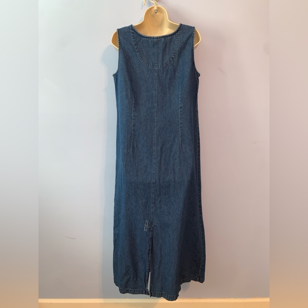 Erika Dark Blue Denim sleeveless Maxi Dress with Floral Embroidery cotton med - Picture 4 of 9
